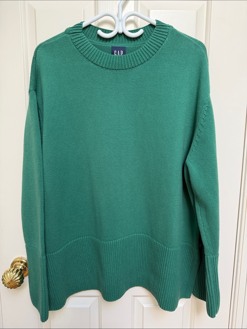 GAP sz XL oversize 100% cotton kelly green sweater - deep ribbed hem sleeves